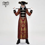 Pirate Style Red And Gold Jacquard Gothic Pattern Men Long Coat