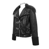 Decadent Punk Warm Spiked Fur Collar Men Wool Short Jacket With Loops