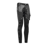 Patchwork Asymmetric Rivet Studded Punk Leather Men Trousers