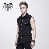 Summer Worn Out Metallic Bullet Clip Black Punk Rock Sleeveless Men Shirts