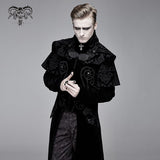 Hand Embroidered Cape Collar Black Velveteen Gothic Coat For Men