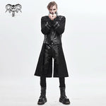 Winter Military Uniform Open Collar Printed Punk Men Belted Long Coat With Bag