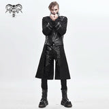 Winter Military Uniform Open Collar Printed Punk Men Belted Long Coat With Bag