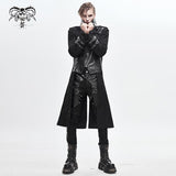 Winter Military Uniform Open Collar Printed Punk Men Belted Long Coat With Bag