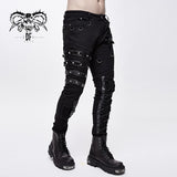 Punk Heavy Metal Lace Up Leg Torn Men Trousers With Loops