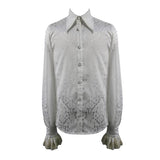 Gold Embroidered Bow Tie Ruffled Sleeves Jacquard White Gothic Men Shirts