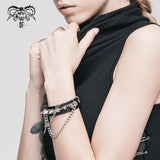 Punk Women Adjusted Size Spiked Leather Bracelet With Chains