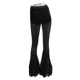 Sexy Women Stretch Mesh Lace Bottom Gothic Horn Leggings