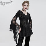 'Twilight Zone' Beaded Gothic Lace Floral Top