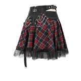 Daily Black And Red Young Girls Punk Lace Up Scottish Plaid Tartan Skirts With Bag