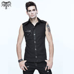 Daily Life Punk Rock Men Black Sleeveless Shirts With One Shoulder Armor