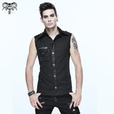 Daily Life Punk Rock Men Black Sleeveless Shirts With One Shoulder Armor