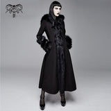 Winter Sexy Women Black Gothic Double Faced Woolen Hooded Long Coat With Fur