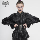 Sht05501 Cyberpunk Bright Black Pleated Blouse