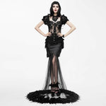 Feather Floor Length Gown Sexy Ladies Elastic Satin Half Fishtail Skirt With Flower