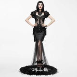Feather Floor Length Gown Sexy Ladies Elastic Satin Half Fishtail Skirt With Flower