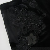 Transparent Rose Patterned Lace Velvet Stretchy Bell Bottom Pants With Flowers