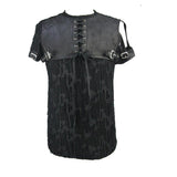 Daily Punk Leather Spliced Irregular Detachable Sleeve Lace Up Men T Shirt