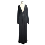 Chinese Frog Button Sexy Women Bat Sleeve Deep V Neck Evening Dress