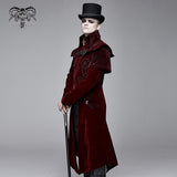 Gorgeous Gentlemen Stand Collar Red Gothic Velveteen Coat