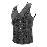 Autumn Punk Rock Fog Flower Patterned Lace Up Black Men Leather Waistcoat