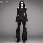 Feather Rose Horizontal Neck Dark Pattern Stretchy Jacquard Sexy Women Shirts