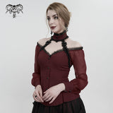 'Kiss Me Goodbye' Gothic Off-Shoulder Peplum Top (Red)