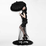 Feather Floor Length Gown Sexy Ladies Elastic Satin Half Fishtail Skirt With Flower