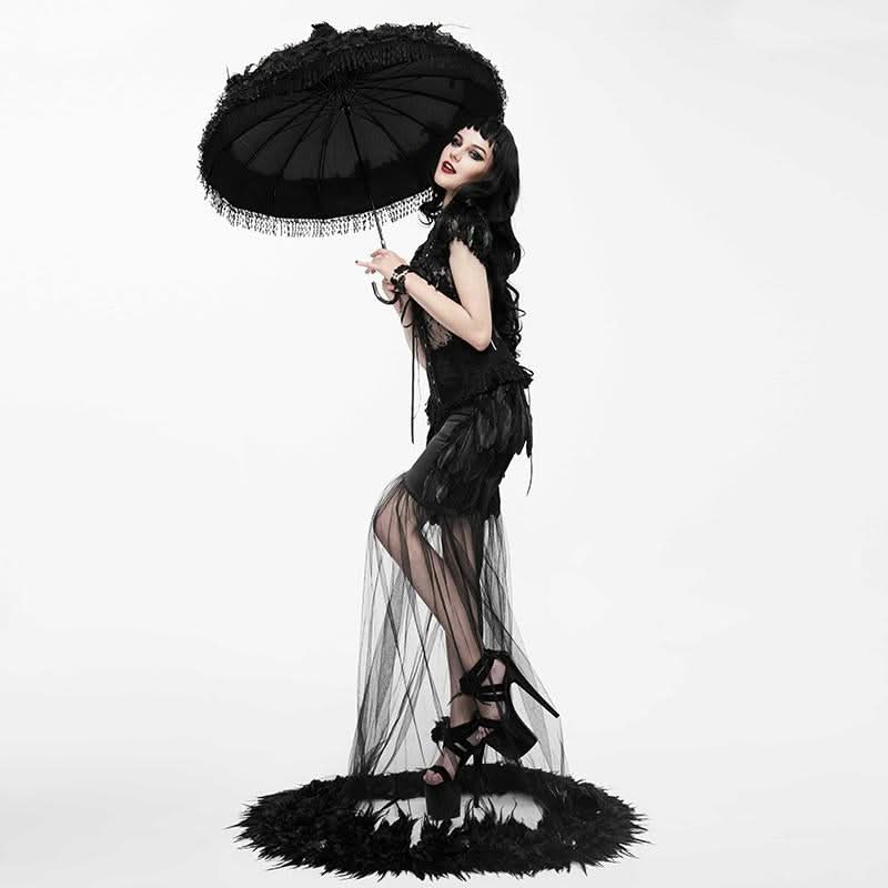 Feather Floor Length Gown Sexy Ladies Elastic Satin Half Fishtail Skirt With Flower