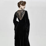 Flocking Pattern Trumpet Sleeve Sexy Ladies Gothic Party Fitted Velvet Dress