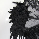 Gothic Accessory Feather Adjustable Ribbons Lace Sexy Women Collar With Rose Flower