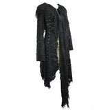 Darkness Ragged Horn Sleeve Women Punk Long Coat With Cap And Scarf