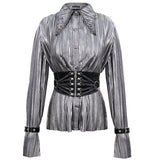 Sht05502 Cyberpunk Bright Black Pleated Blouse