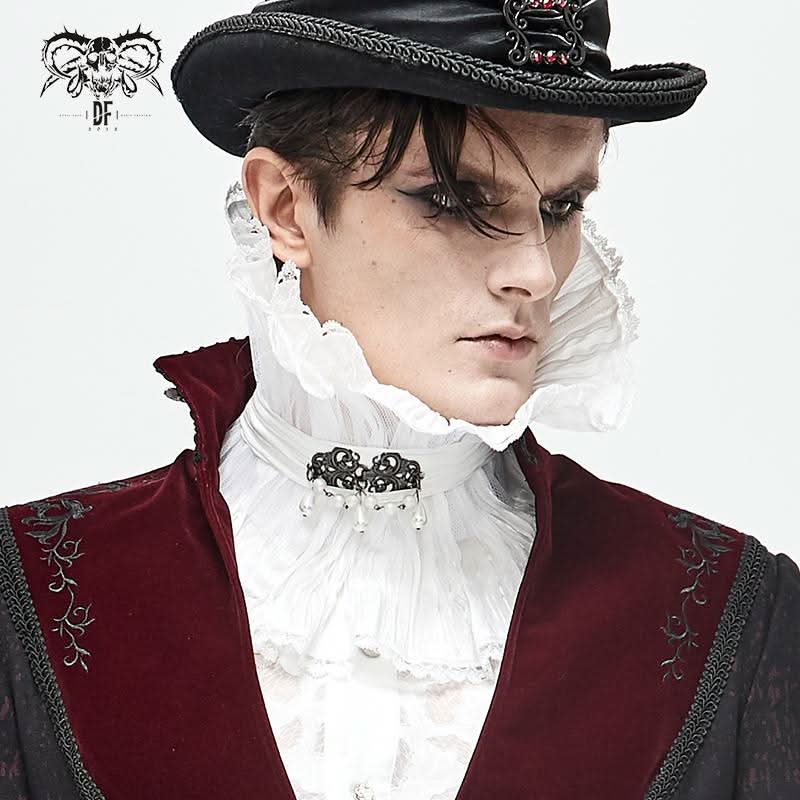 As07602 Unisex Gothic White Pleated High Neck Collar