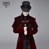 Gorgeous Gentlemen Stand Collar Red Gothic Velveteen Coat