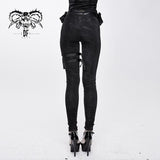 Biker Daily Dark Pattern Women Punk Stretchy Fitted Pants With Bags