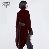 Black And Red Gothic Embroidered Women Velveteen Swallowtail Coat