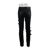 Asymmetric Loops Ragged Black Men Punk Rock Broken Holes Bandage Trousers