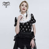 'Falling' Gothic Crucifix Patterned Printed Top (White)