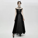 Gothic Party Queen Velvet Flat Shouders Lace Up Deep V Chest Slim Sexy Long Dress