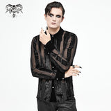 'Digging A Grave' Gothic Striped Mesh And Velvet Button Down Shirt