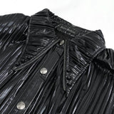 Sht05501 Cyberpunk Bright Black Pleated Blouse