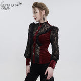 'Iris' Gothic Fringed Mesh Shirt (Red)