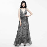 Punk Wedding Branch Embroidery Smoky Pattern Sexy Women Silk Chiffon Halter Dress