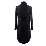 Gothic Jacquard High Low Men Warm Black Dress Coat With Slit