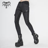 Pt142 Cyberpunk Circuit Printed Leather Loops Women Pants