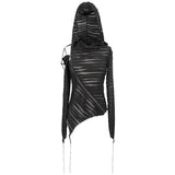 Tt147 Two Wear Basic Hooded T Shirt With Diagonal Zipper