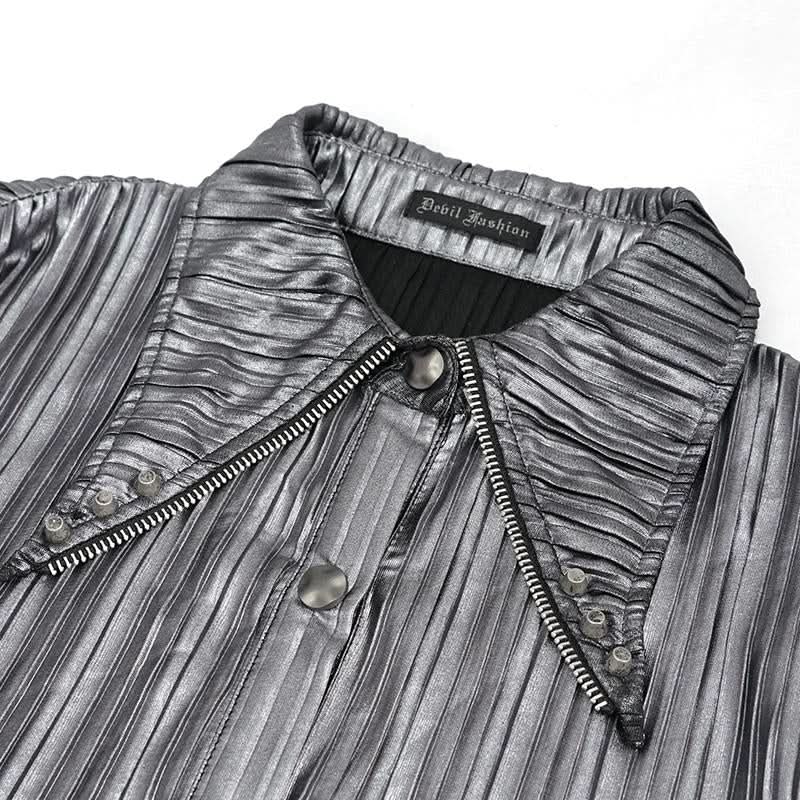 Sht05502 Cyberpunk Bright Black Pleated Blouse