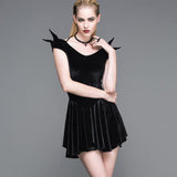 Summer Little Devil Off The Shoulder Sexy Ladies Black Velvet Dress With Wings