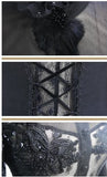 See Through Diamond Pattern Lace Sexy Ladies Gothic Chiffon Blouse With Beaded Flower